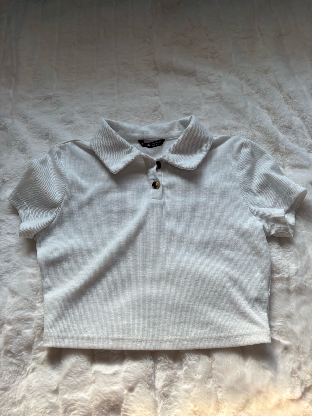 SHEIN White Polo Crop Top with Button Placket
